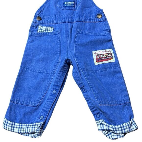 Osh kosh b’gosh vintage made in USA vestbak overalls 18M patchwork holiday bus - Picture 2 of 6